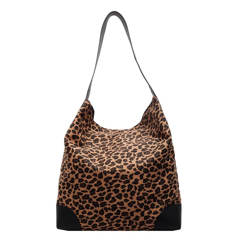 Leopard Print Large Capacity Tote Bag Women's Vintage Canvas Shoulder Crossbody Bag