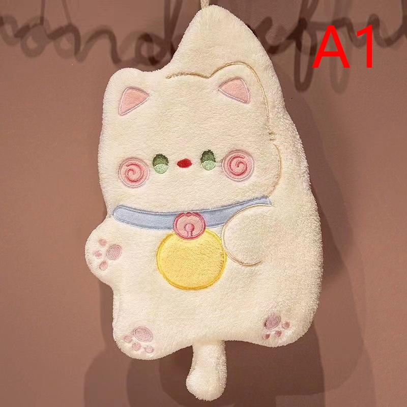 Cute Cat Hand Towels Quick Drying Kitchen Cleaning Rag Coral Velvet Cartoon Animal Absorbent Hanging Bathroom Towel Supplies