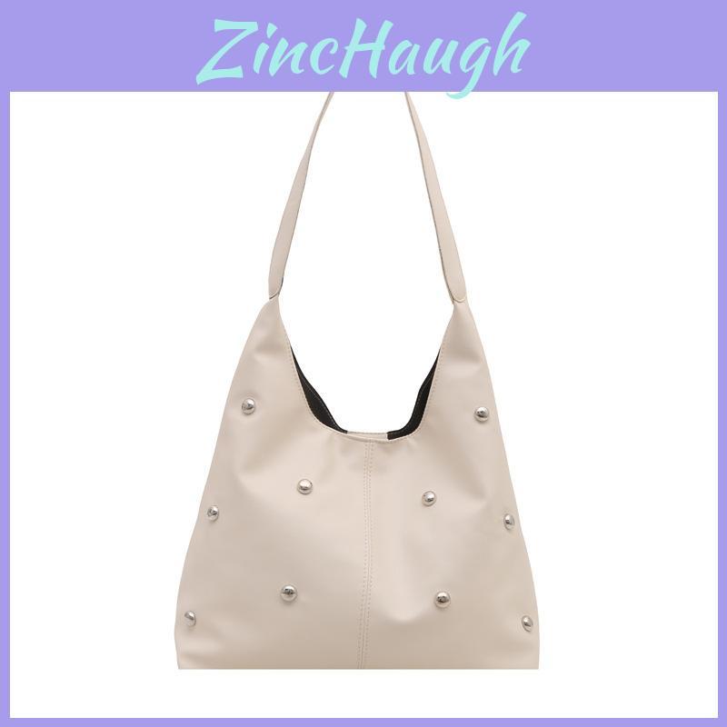 Womens Big Pu Shoulder Bag With Rivet Details Design For Street Style Fashion And Commuting