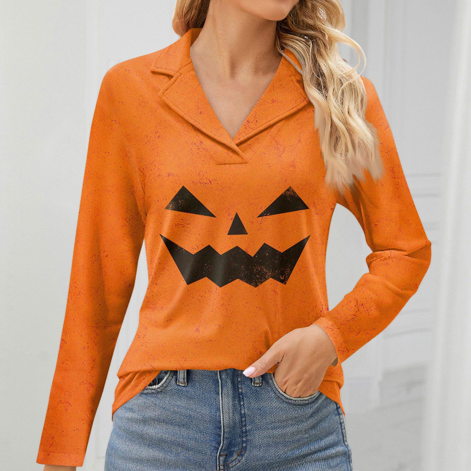 

Женская мода для отдыха с длинным рукавом и V-образным вырезом с принтом на Хэллоуин XS чёрный