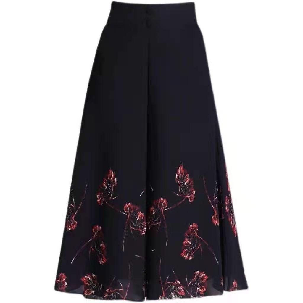 Culottes de vară din șifon pentru femei, casual, largi, cu talie înaltă, elegante, cu drapaj, pantaloni cu picior larg pentru mamă