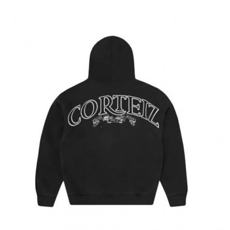 Corteiz Streetwear Hooded Zip-Up Sweatshirt Oversized Graphic Print Pullover Men Casual