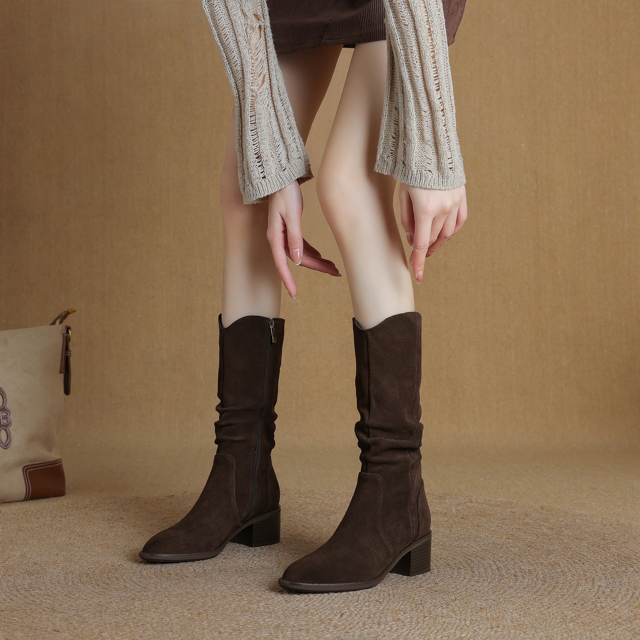 Krazing Pot Коровья замша Нубук Зимние Средний каблук Вестерн Сапоги Женские На молнии — фото 19