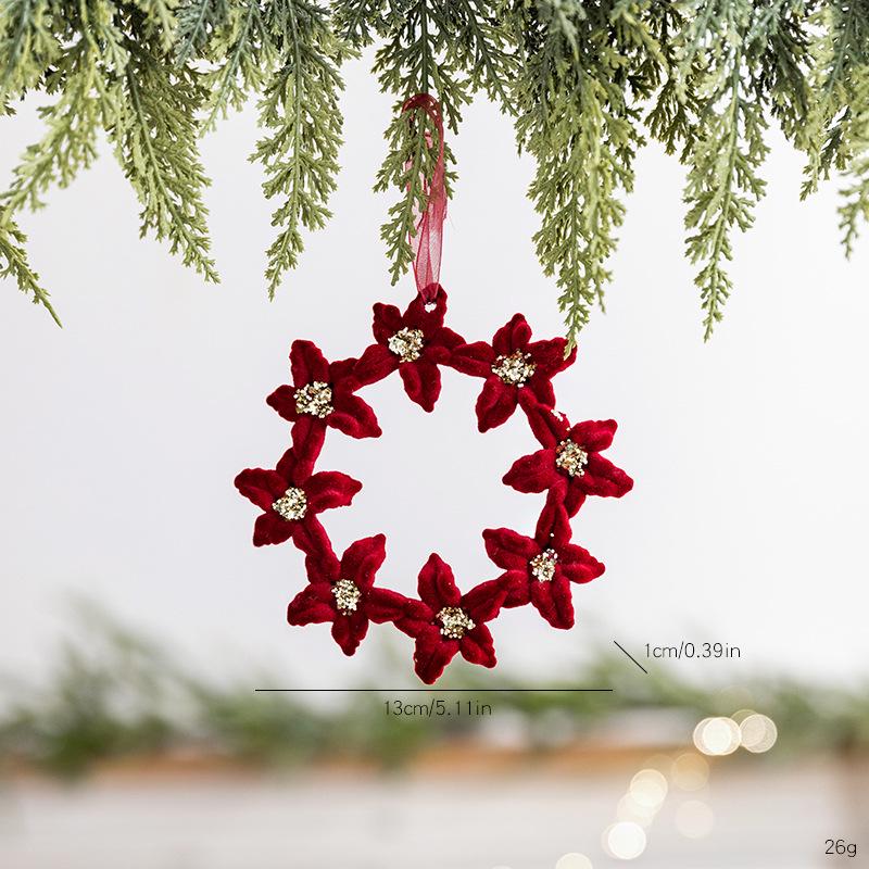 Red Flocked Reindeer Bow Pendant with Dragonfly Wreath for Christmas Tree