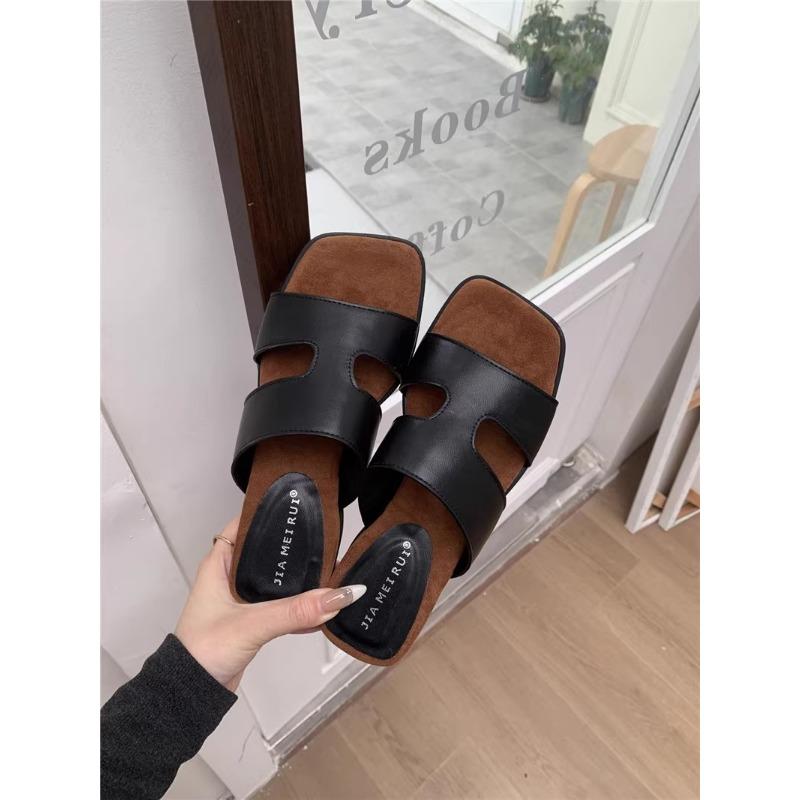 Wedge Heel Retro Beige One-word Slippers Fairy Shoes Wear Summer Skirt Versatile Small Sandals
