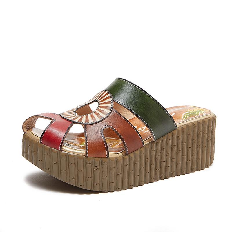 

Модные клиновидные шлепанцы GKTINOO 2025, женские туфли с закрытым носком на высоком каблуке, летние женские сандалии с цветами на платформе из натуральной кожи 9