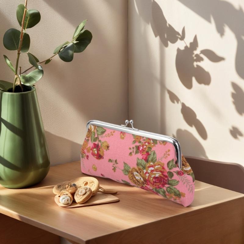 Monedero Floral, Monedero con Cierre de Beso de Rosa para Mujeres Niñas Billeteras Lindas de Moda con Cierre Monedero de Coche Vintage