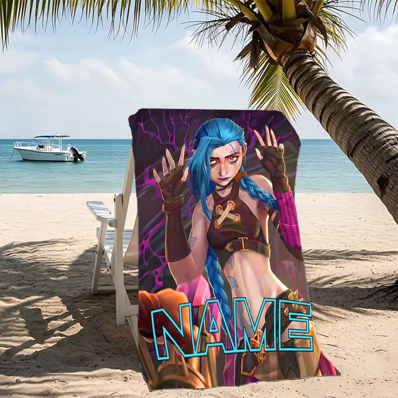 Customizable personalized beach towels Jinx themed designs.Suitable for the beach, yoga, sports;ideal as beach accessories