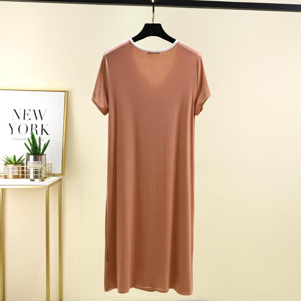 Übergröße M bis 6XL Modal V-Ausschnitt Nachthemd Sommer Damen Locker Hauskleid Einfarbig Lässig Langes Nachthemd Komfort Hauskleidung