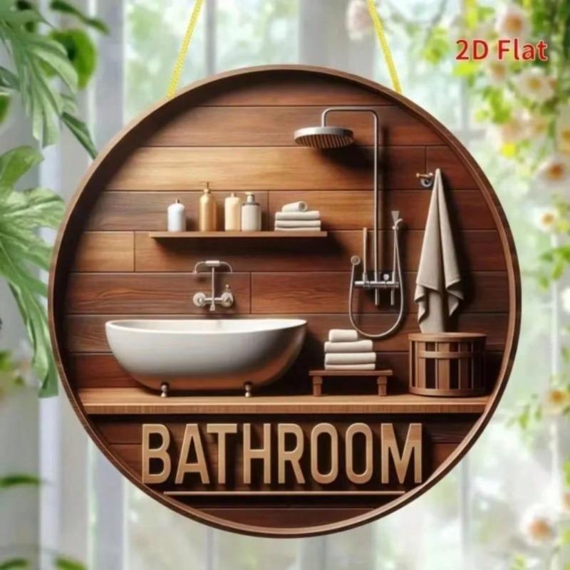 Metal Wall Art Decor: Creative Circular Sign for Home Bathroom Poster