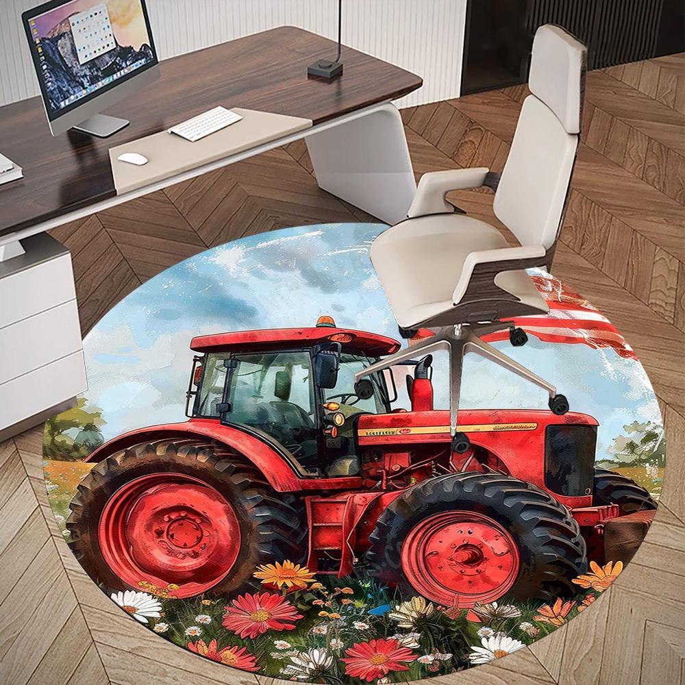 1PC Tractor Flag Office Round Area Rug, Under Office Chairs Bedroom Living Room Home Decor,Carpet for Office, -1110171