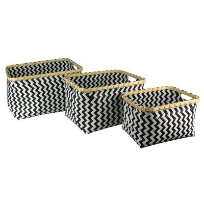 [R2472] - Set aus 3 geflochtenen 'Boho' Körben schwarz weiß - 42x33x26. 5 cm