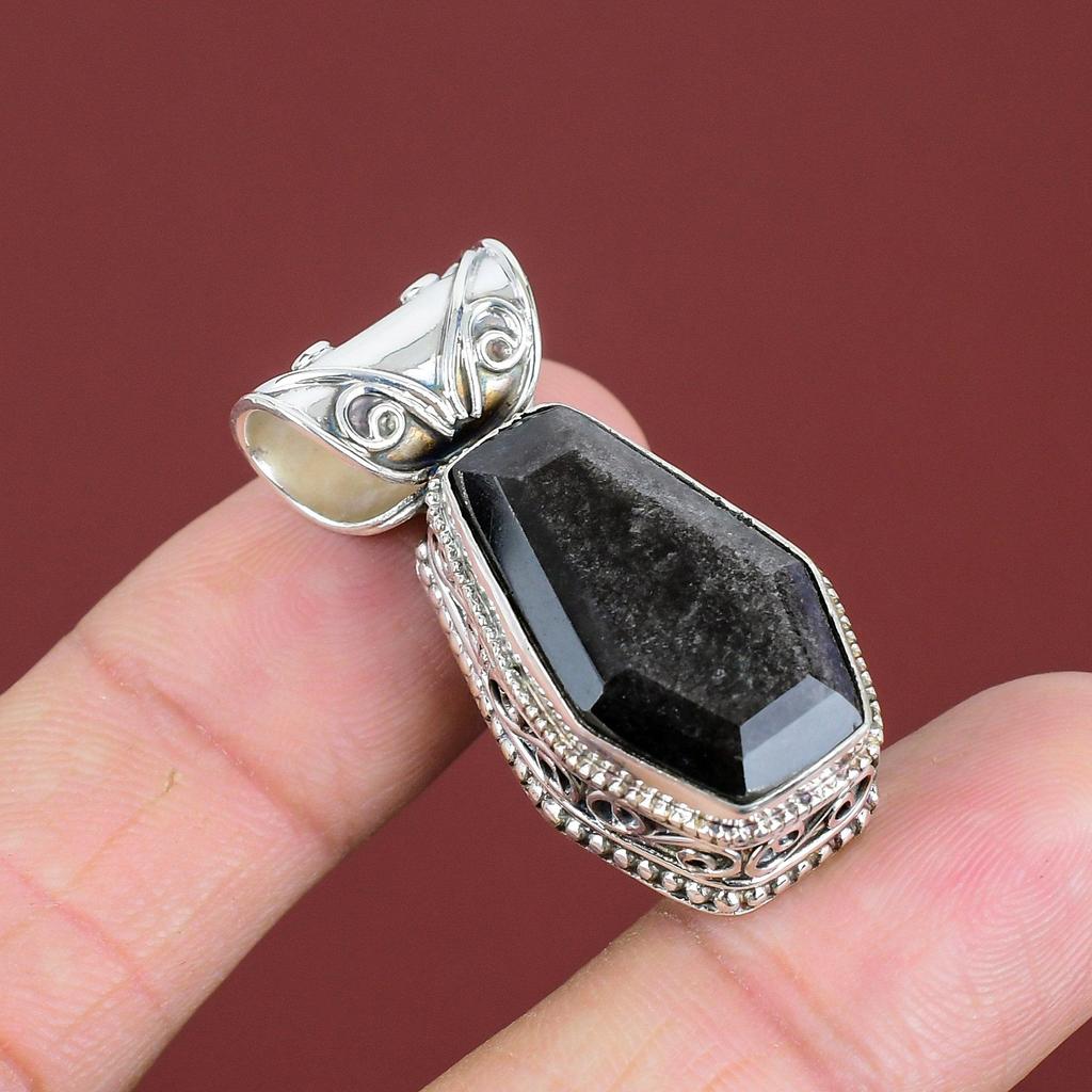 Silver Sheen Obsidian Pendant Original Gemstone Pendant Vintage Jewelry 925 Sterling Silver Pendant Handmade Dainty Pendant Anniversary Gift