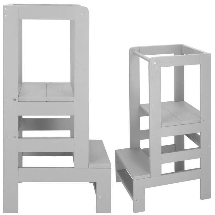 Springos® Tour D'apprentissage Et Observation Pour Enfants. Montessori Kitchen Helper En Bois Massif DIY - Gris
