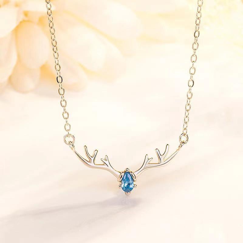 Rhinestone Reindeer Antler Necklace - Women's Clavicle Chain, Korean Style, Simple Personality Accessories, Christmas Gift.