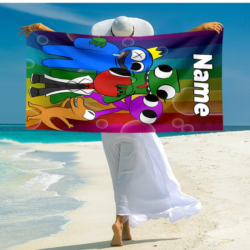 Personalized Customized Proof Beach Towel with Rainbow Friends Pattern - Soft, Absorbent,quick-drying,perfect Swimming,camping&bathing