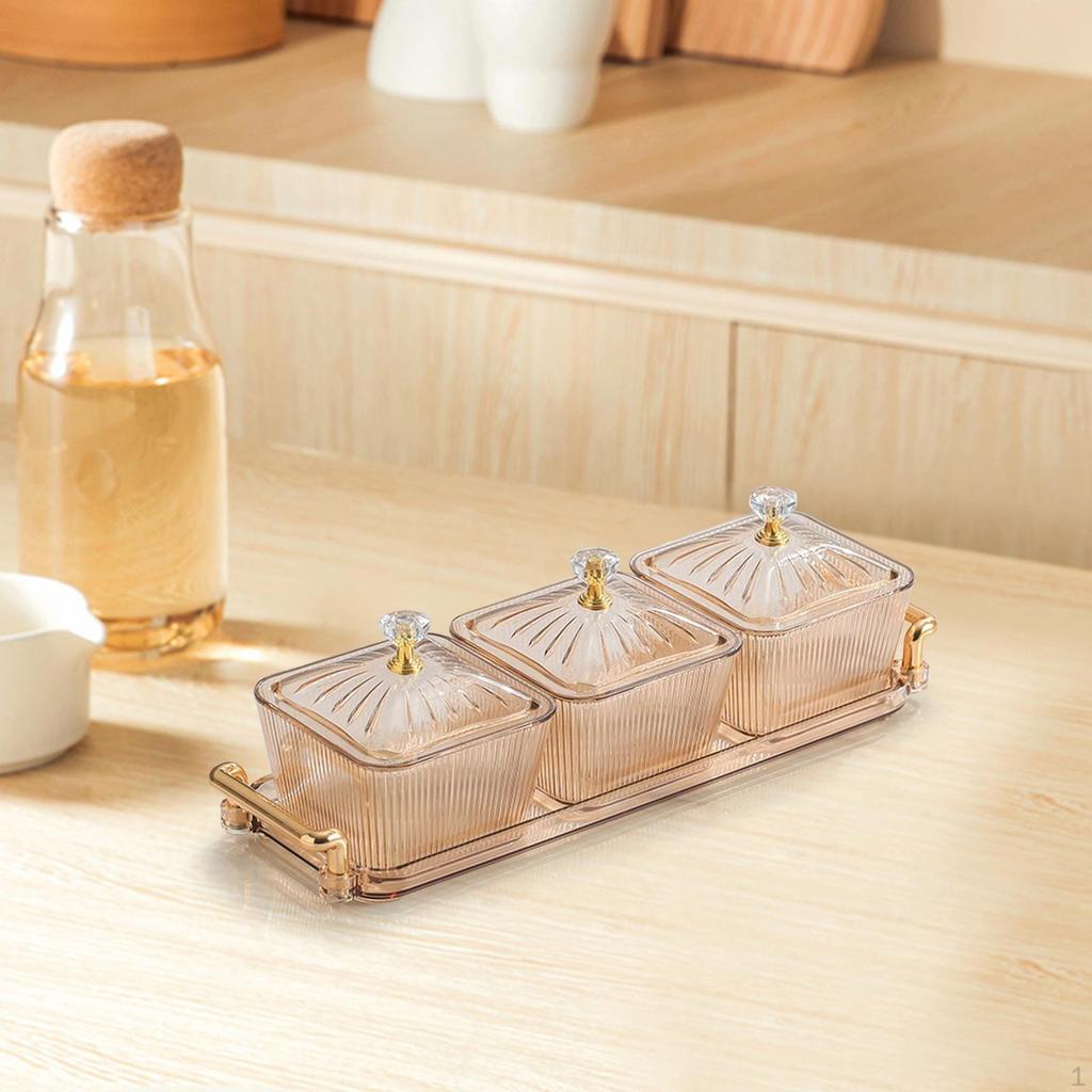 Dried Fruit Plate Nuts with 3 Small Bowls Food Storage Box Snack Candy Dish for Hotel Holiday