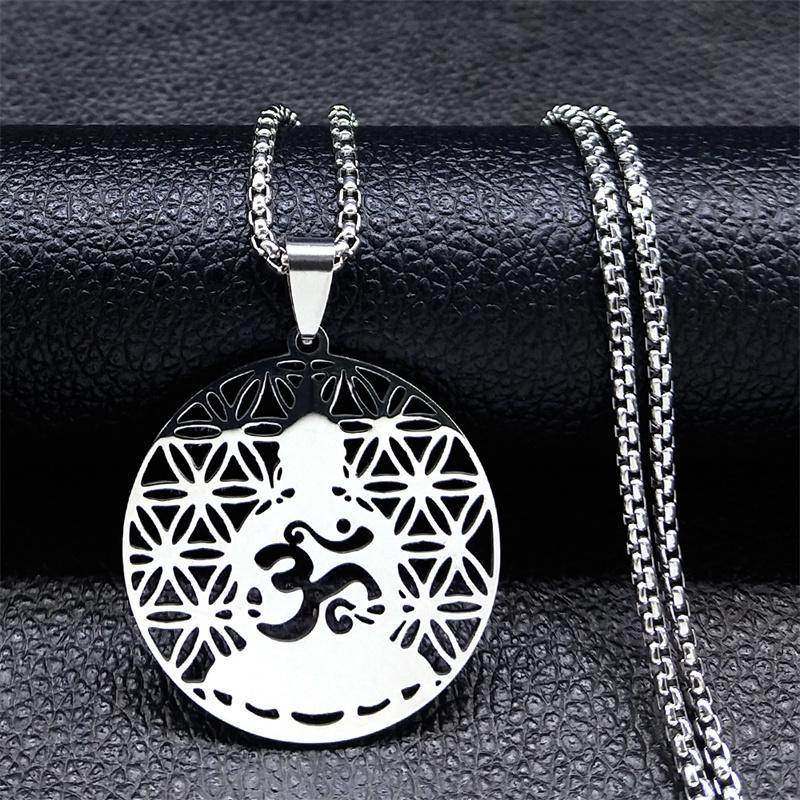 Buddhism Meditation Buddha Yoga Pendant Necklace Stainless Steel Tree of Life Necklace Buddhist Jewelry collares para mujer
