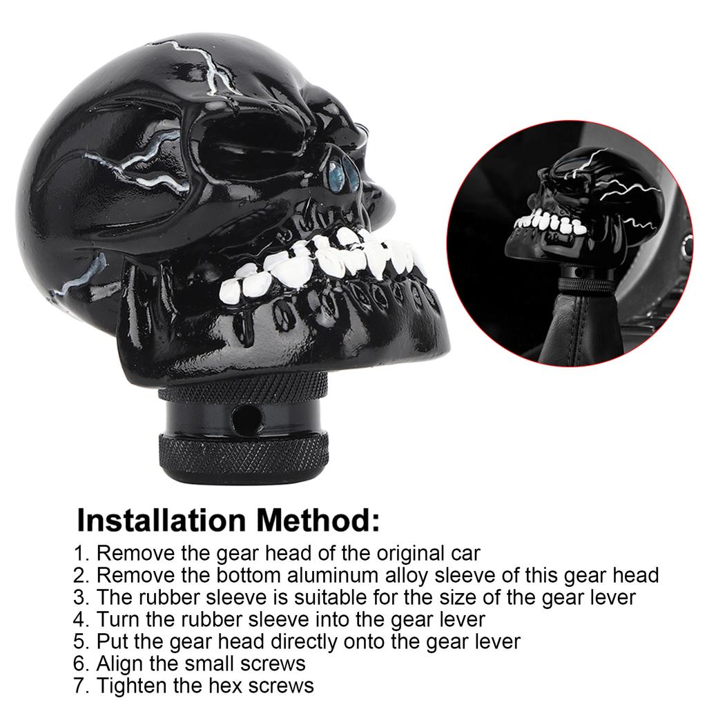 Skull Head Stick Manual Shift Knob Lever Modified Shifter Gear 8MM  10MM  12MM AdaptersBlack