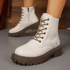 Women'S Casual Retro Lace Up Thick Soled Soft Leather Ankle Boots British Short Boots Women'S Boots Wide Botas Invierno Mujer