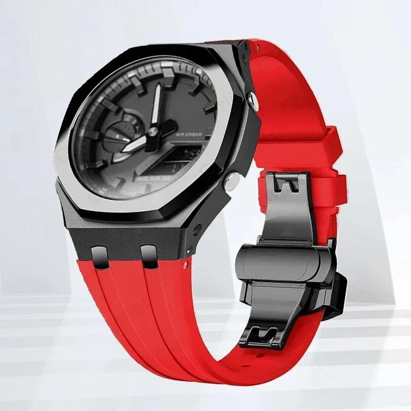 Mod-kit för Casioak GA2100 GA2110 Metallfodral Bezel Gummiarmband För Casioak GAB2100 2110 Modifieringssats Fodral Med Skruvkorrigering
