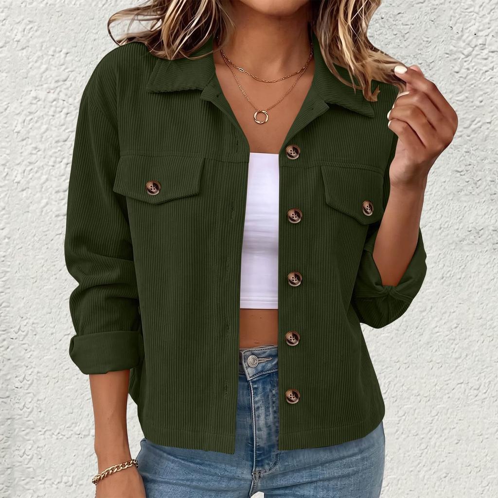 Corduroy Jacket Women Long Sleeve Button Down Cropped Jacket