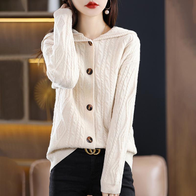 Autumn Winter Women Thick Cardigans Wool Sweater Twist Flower Warm Casual Loose Cashmere Knitted Coat