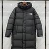 Giacca lunga in piumino north face versione alta sopra il ginocchio con cappuccio piuma d'anatra bianca giacca invernale calda antivento freddo modelli uomo e donna