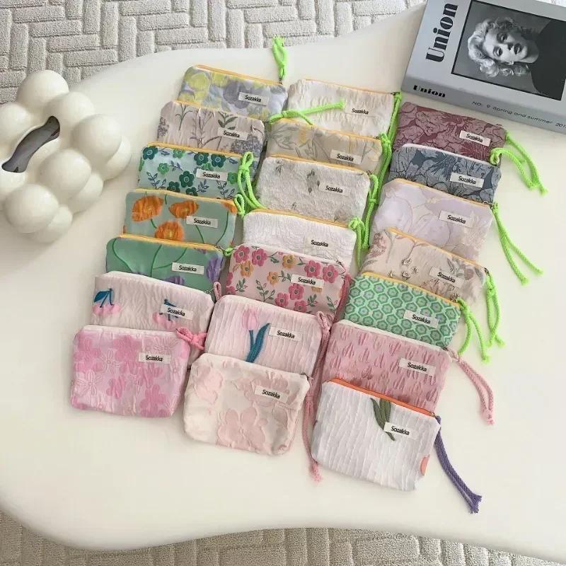 Carteira floral feminina, mini bolsa de viagem, porta-moedas, bolsa para batom, maquiagem, organizador de viagem, estojo para lápis