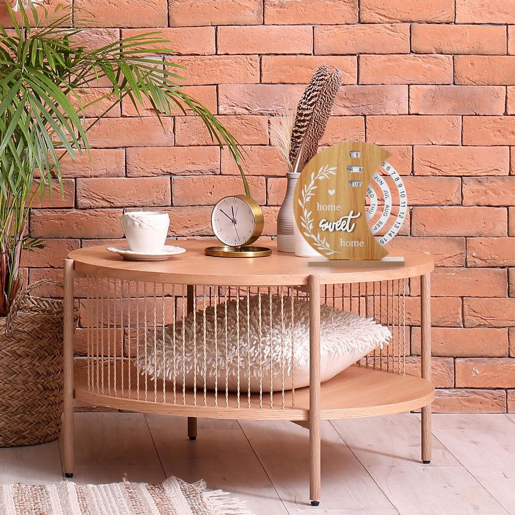 Wooden Perpetual Calendar Disc Stand Manual Rotating Turntable Calendar Month Week Date Display Home Office Desktop Decoration