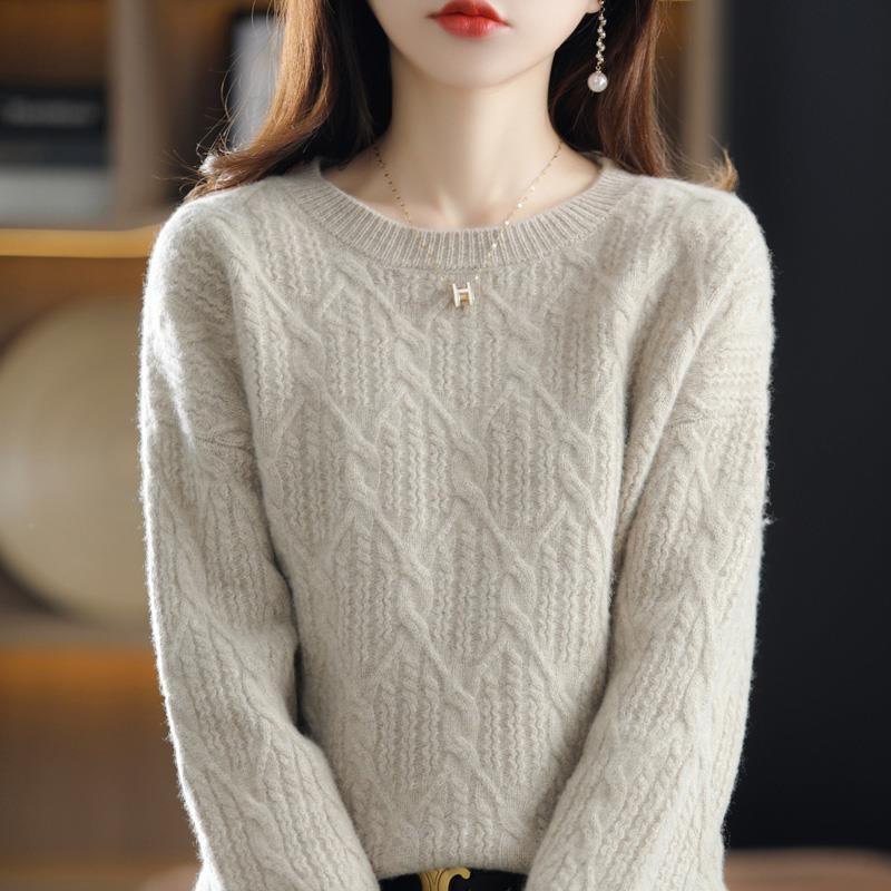 Fashion loose new round neck rhombus sweater women's pullover loose shoulder sleeves knitted bottoming shirt top trendy