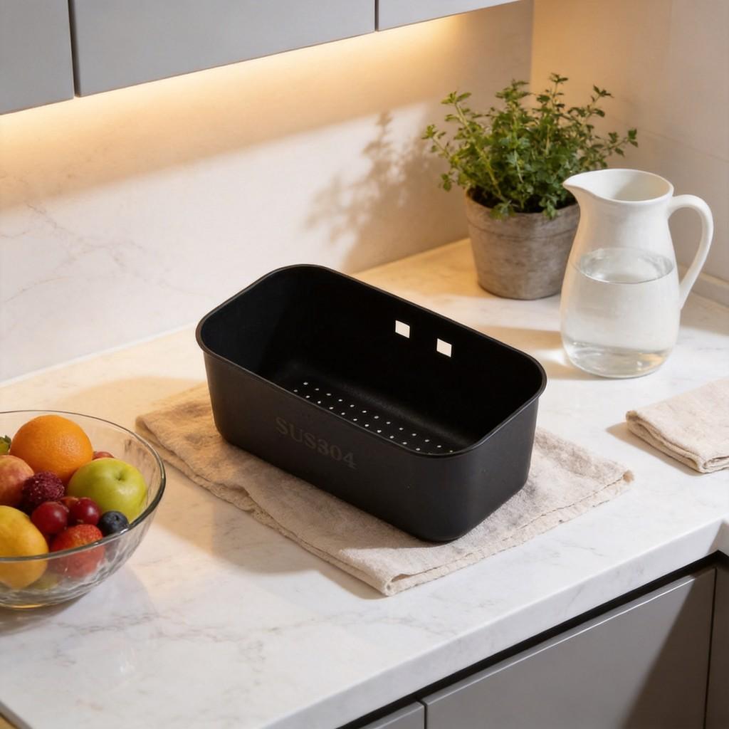 Stainless Steel Kitchen Drain Basket For Fruit And Vegetable Storage With Hanging Hooks