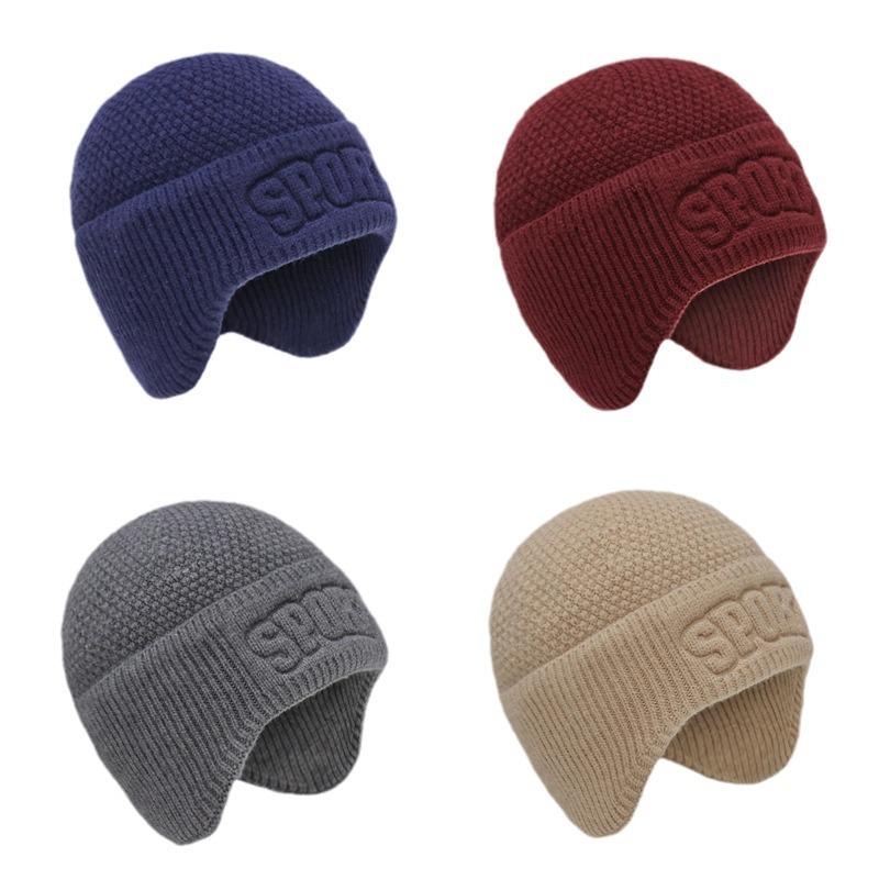 Winter Hat for Men Earmuffs Plus Fleece Wool Hat Warm Windproof Hat Knitted Hat Pullover Hat