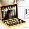 24PCS Cutlery Set Stainless Knife Fork Spoon Flatware Tableware Set Gold Gift Box Portable Dinnerware Dishwasher Kitchenware