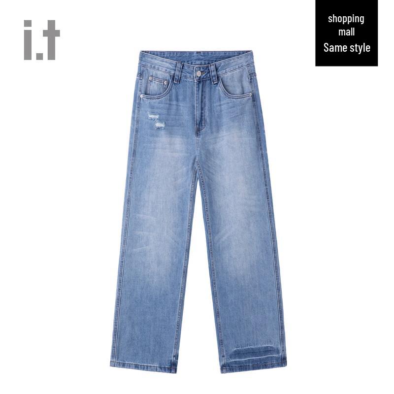 CHOCOOLATEi.t American Retro Ripped Loose Straight Leg Unisex Jeans
