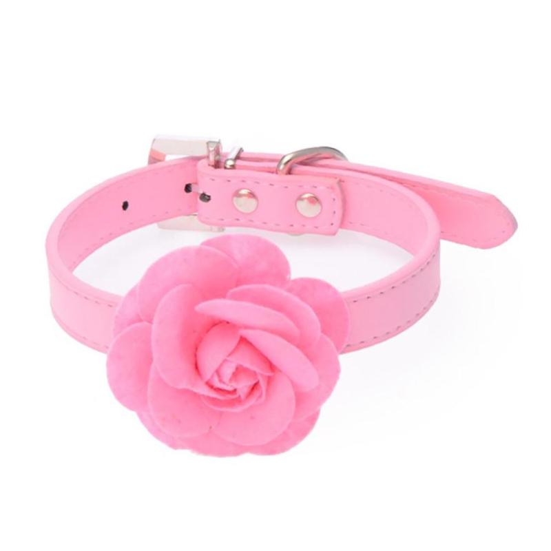 Rose Flower Leather Collar with Adjustable Buckle for Small Middle Dog Teddy Pet Supply
