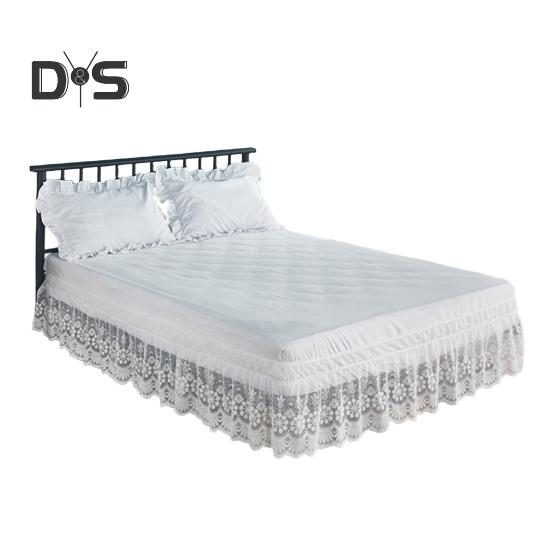 

Кружевной подзор для кровати, 15 дюймов, эластичный, с оборками, от пыли, обертывается вокруг 3 сторон кровати, можно стирать в стиральной машине, подзор для двуспальной/двуспальной/королевской/королевской кровати L