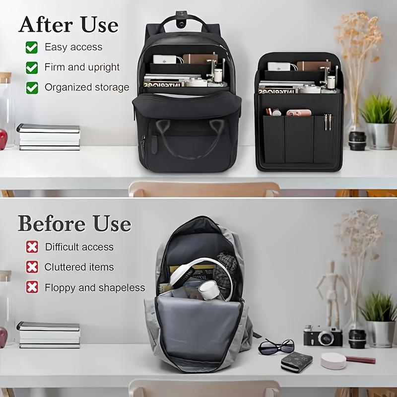 Felt Multi-Compartment Backpack - Vertical Organizer Insert with Structured Lining, Durable Shoulder Bag for Office/School
