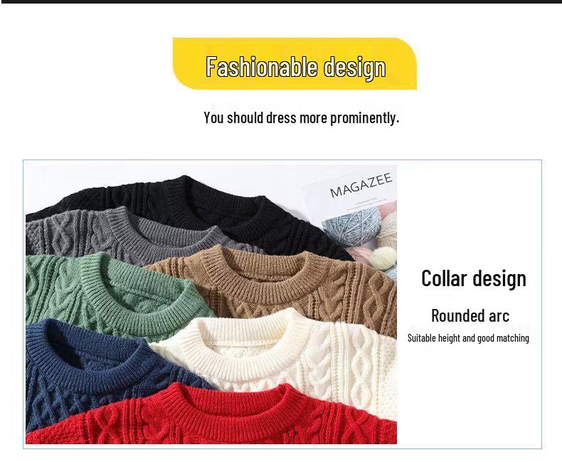 Men's Trendy Loose-Fit Wool Sweater - Round Neck, Solid Color, Knit Base Layer for Teens, Autumn/Winter Style.