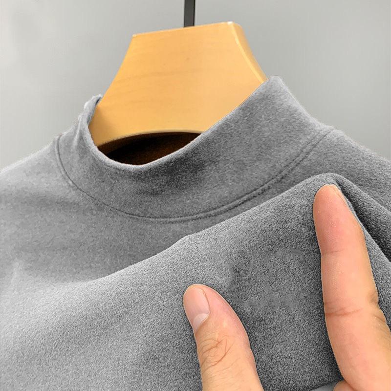 T-shirt à manches longues et col mi-haut pour homme, automne/hiver, coupe slim de style coréen, velours allemand, pour les personnes d'âge moyen et les jeunes.