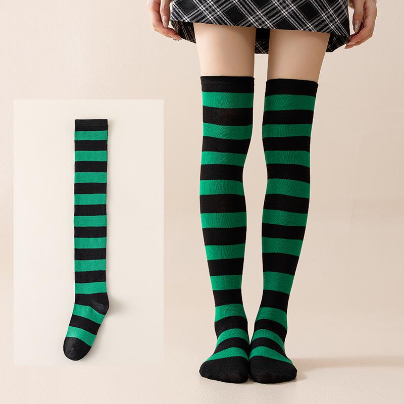 Damen Overknee Socken mit Kreuzstreifen für Halloween, Weihnachten, Karneval, Tanz und Japanische Festivals