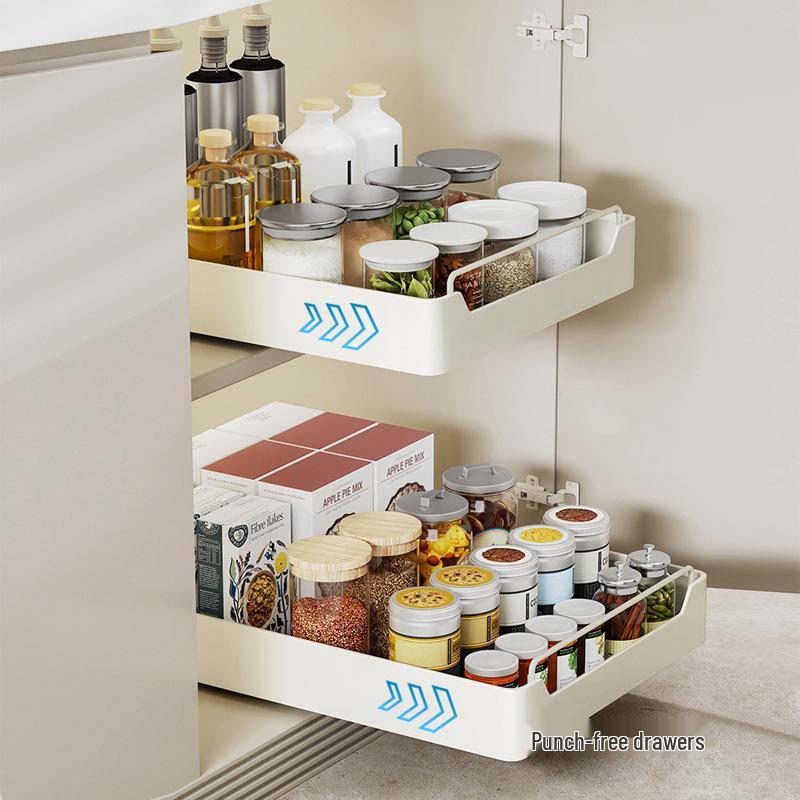 No-Install Spice Rack & Drawer Basket for Under-Sink Kitchen Storage