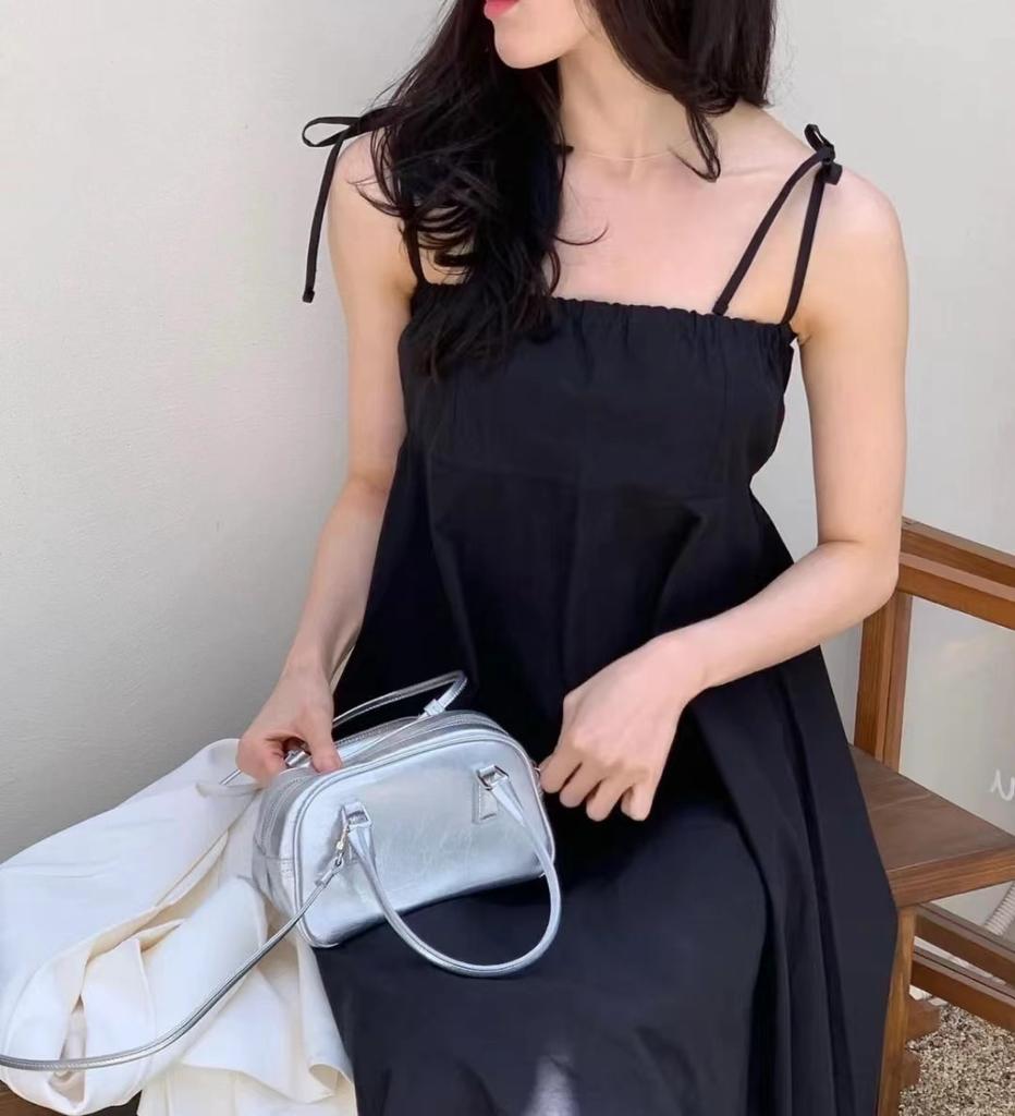 2025 New Pu Texture Silver Bag Polyester Small Square Bag Fashionable Versatile Portable Messenger Bowling Bag