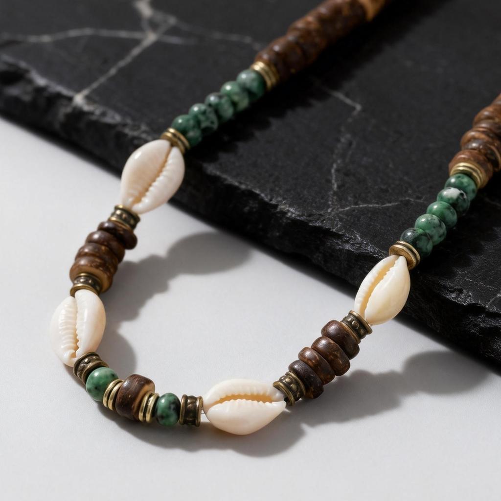 Conch Bohemia Surfer Necklace for Man,Coconut Shell Man's Wooden Beaded Collar,Summer Beach Jewelry Gift