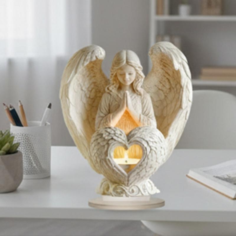 White Angel With Heart Design 2D Flat Acrylic Sculpture Tabletop Decoration Ornament For Christmas Home Blessing Gift
