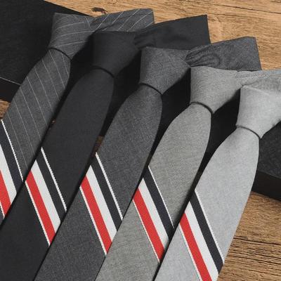 Korean 3-Color Stripe 5cm Gray Wool Tie - Men's Formal Business Black Narrow