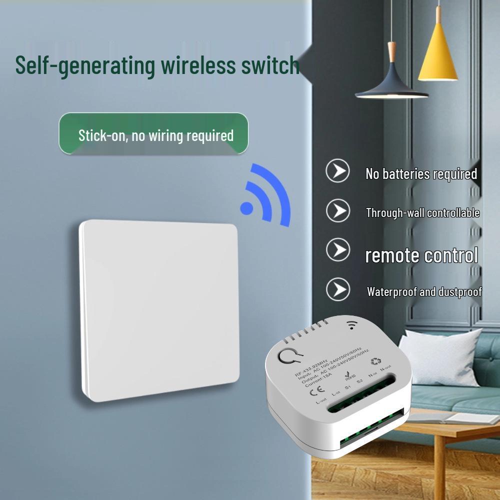 Întrerupător de lumină wireless cu auto-alimentare cu buton mare - Nu necesită cablare sau baterii