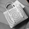 Niche sunflower wave hollow laser engraved cowhide vegetable basket genuine leather women's handbag single shoulder crossbody small bag holder