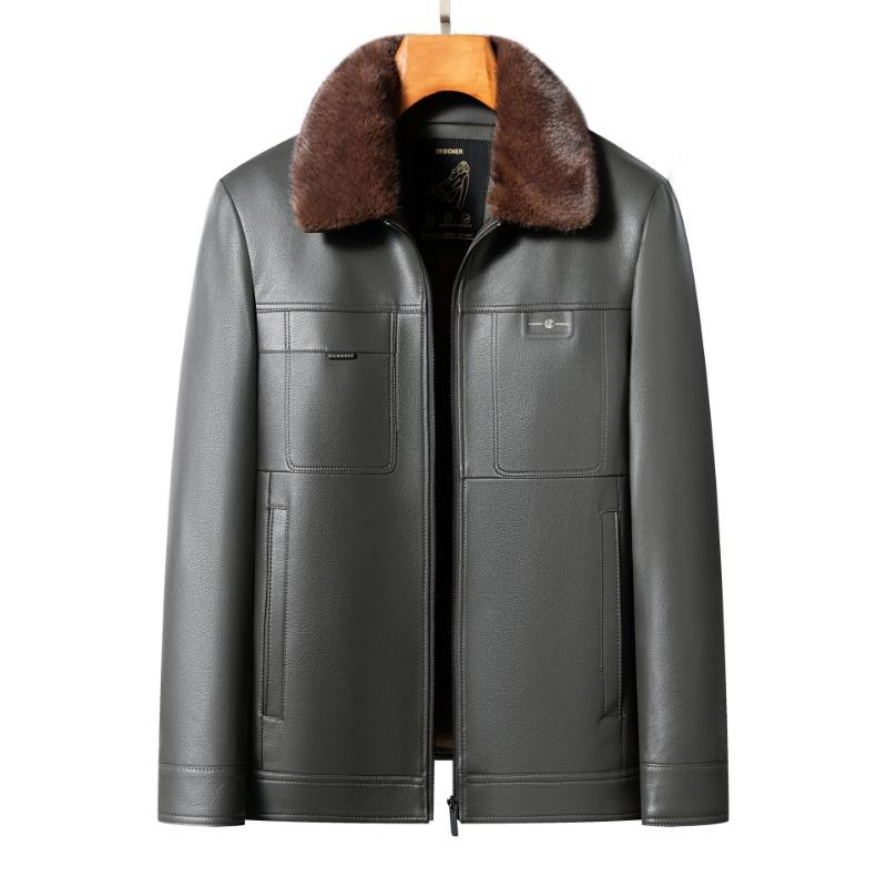 

Чоловіча куртка з натуральної шкіри, плюс оксамит і потовщена, знімна підкладка, хутряний комір, шкіряна куртка середнього і старшого віку, дублянка 4XL