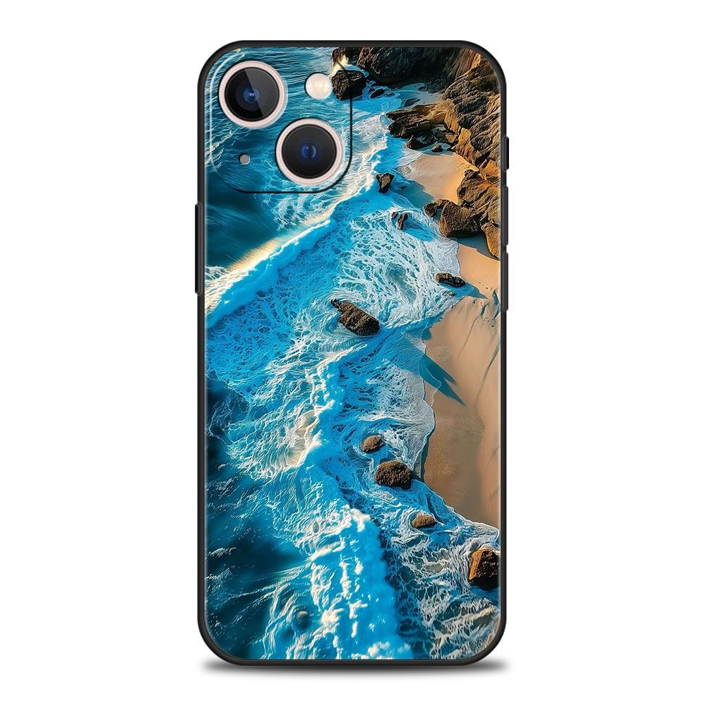 

Phone Case For iPhone 17 16e 15 14 13 12 11 Pro Max SE 7 8 Plus Shell iPhone 16 TPU Cover Seaside Scenery Wave Beach Pattern iPhone 13